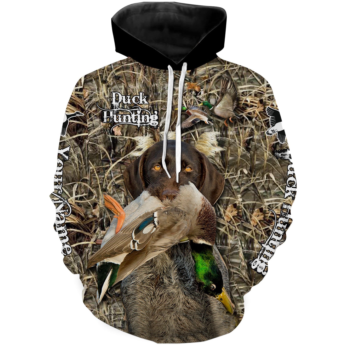 Duck Hunting dog Labrador Retriever Camo Waterfowl Custom Name 3D hunting shirts NQS745 Hoodie