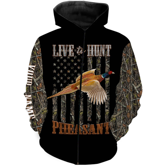 Pheasant Hunting Camo American Flag Live To Hunt Pheasant Customize Name 3D All Over Printed Shirts Zip Up Hoodie Zip Up Hoodie