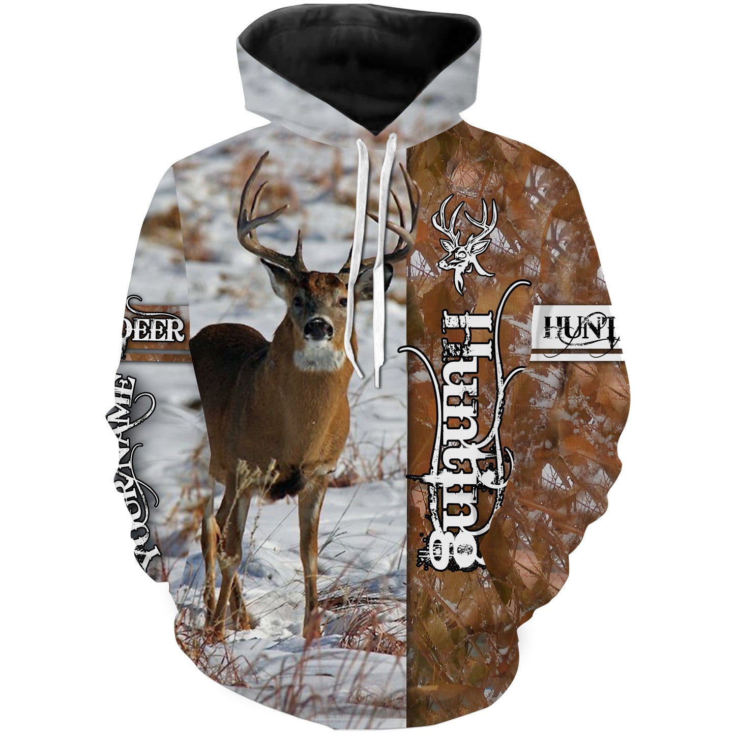 Deer in snow camo hunting Customize Name 3D All Over Printed hunting Shirts plus size Personalized Hunting gift For men, women and kid NQS1059