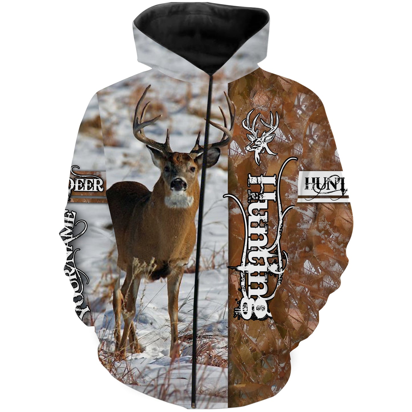 Deer in snow camo hunting Customize Name 3D All Over Printed hunting Shirts plus size Personalized Hunting gift For men, women and kid NQS1059