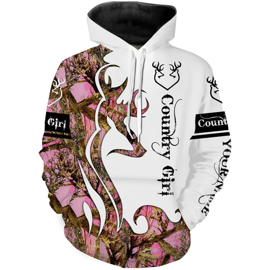 Country Girl Deer Hunting Pink Muddy Camo Customize Name 3D All Over Printed Shirts Personalized Hunting gift NQS1730