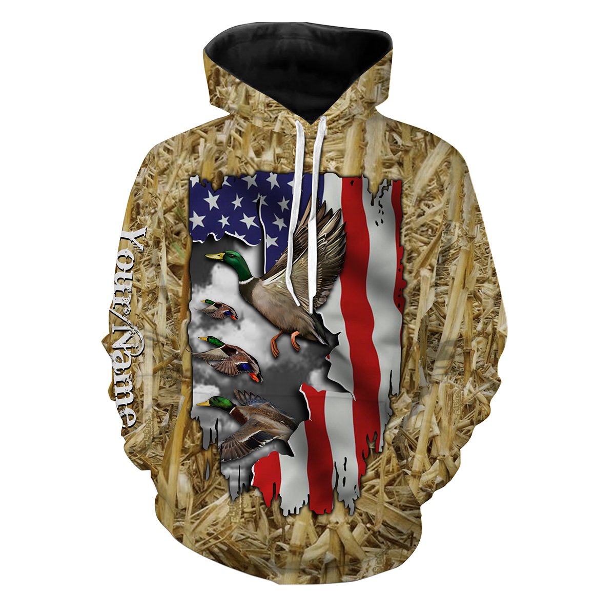 Duck Hunting Camo American Flag Patriotic Customize Name 3D All Over Printed Shirts Nqs659 Hoodie Hoodie