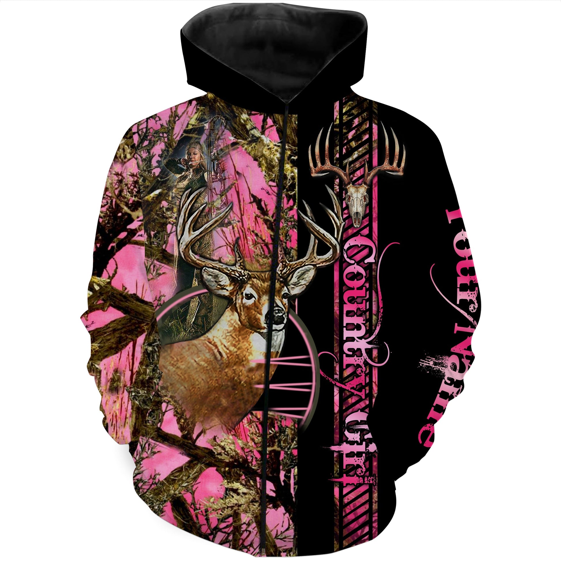 Country Girl Deer Hunting pink Muddy Camo Customize Name 3D All Over Printed Shirts Personalized Hunting gift For Adult And Kid NQS930 Zip up hoodie