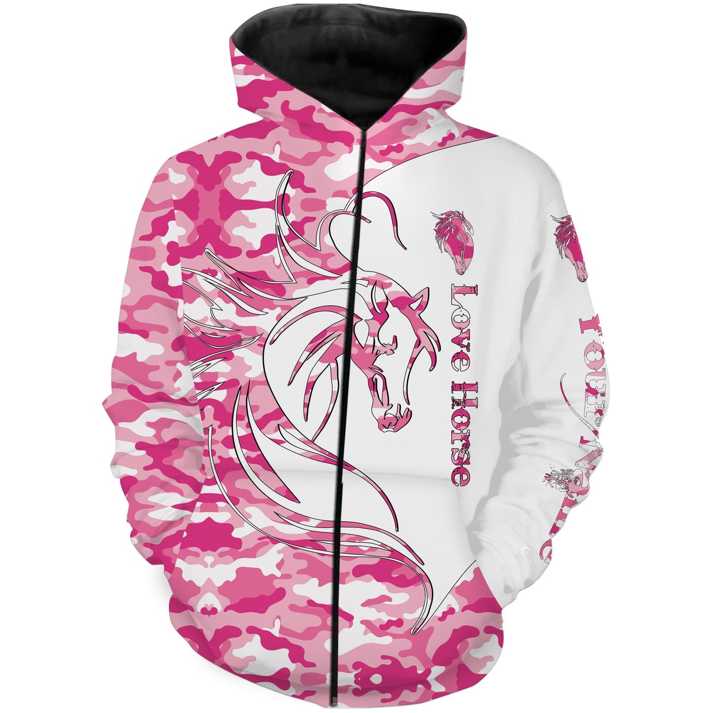 Love Horse Tattoo Pink Camo Country Girl Customize Name 3D All Over Printed Shirts Personalized Gift For Horse Lovers Nqs2434 Zip Up Hoodie Zip Up Hoodie