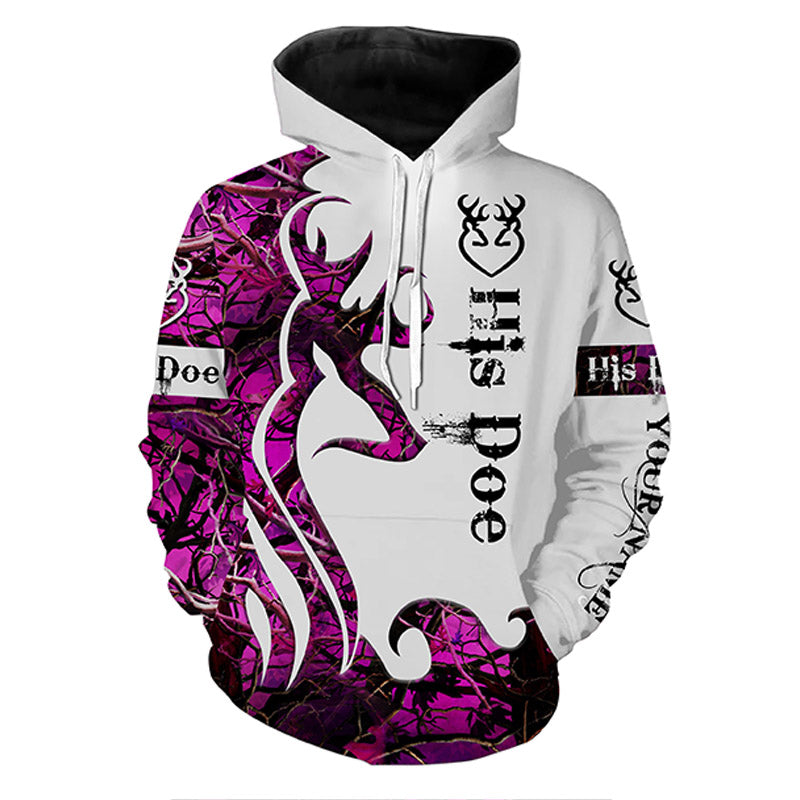 His Doe Her Buck Pink Girl Camo Customize Name 3D All Over Print Shirts Hoodie Hoodie