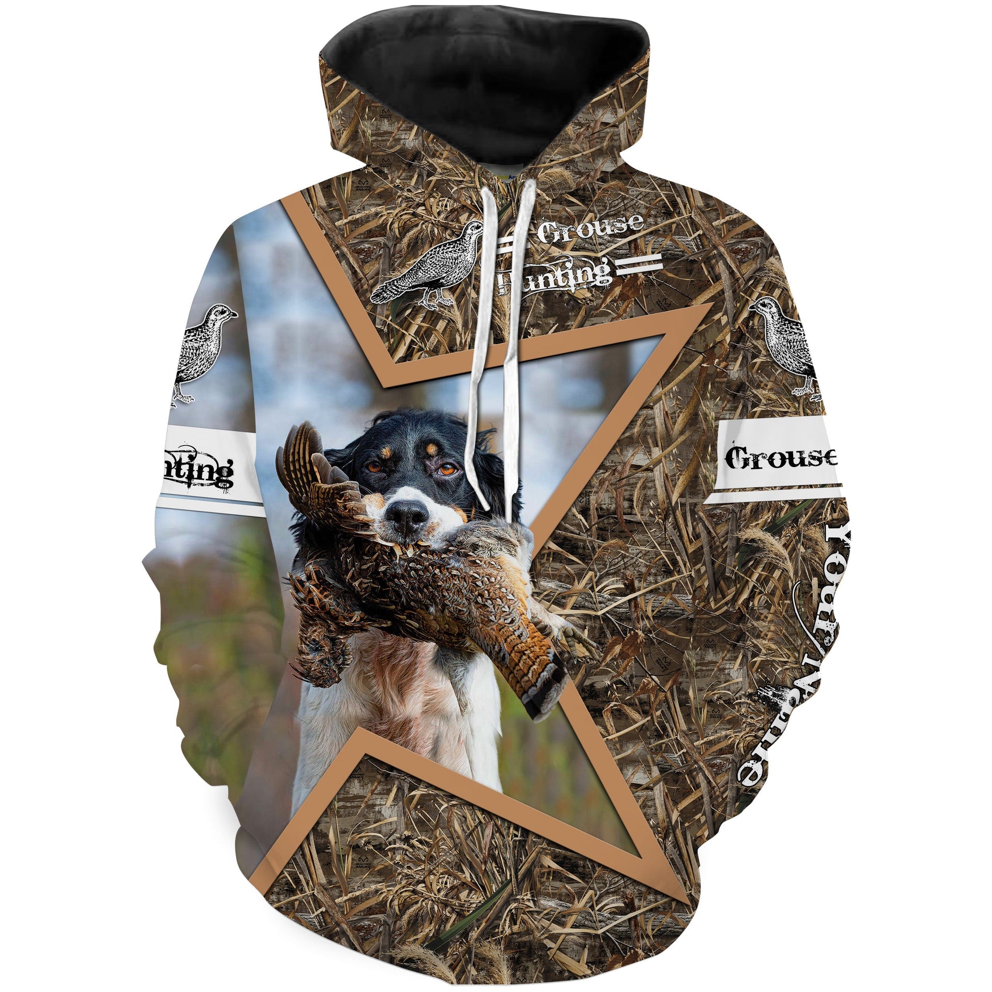 Ruffed Grouse Hunting With Dog English Setter Camo Customize Name 3D All Over Print Shirts Hoodie Hoodie