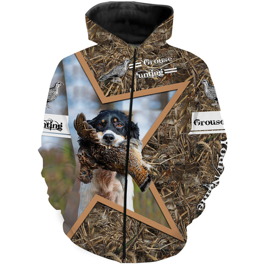 Ruffed Grouse Hunting With Dog English Setter Camo Customize Name 3D All Over Print Shirts Zip Up Hoodie Zip Up Hoodie