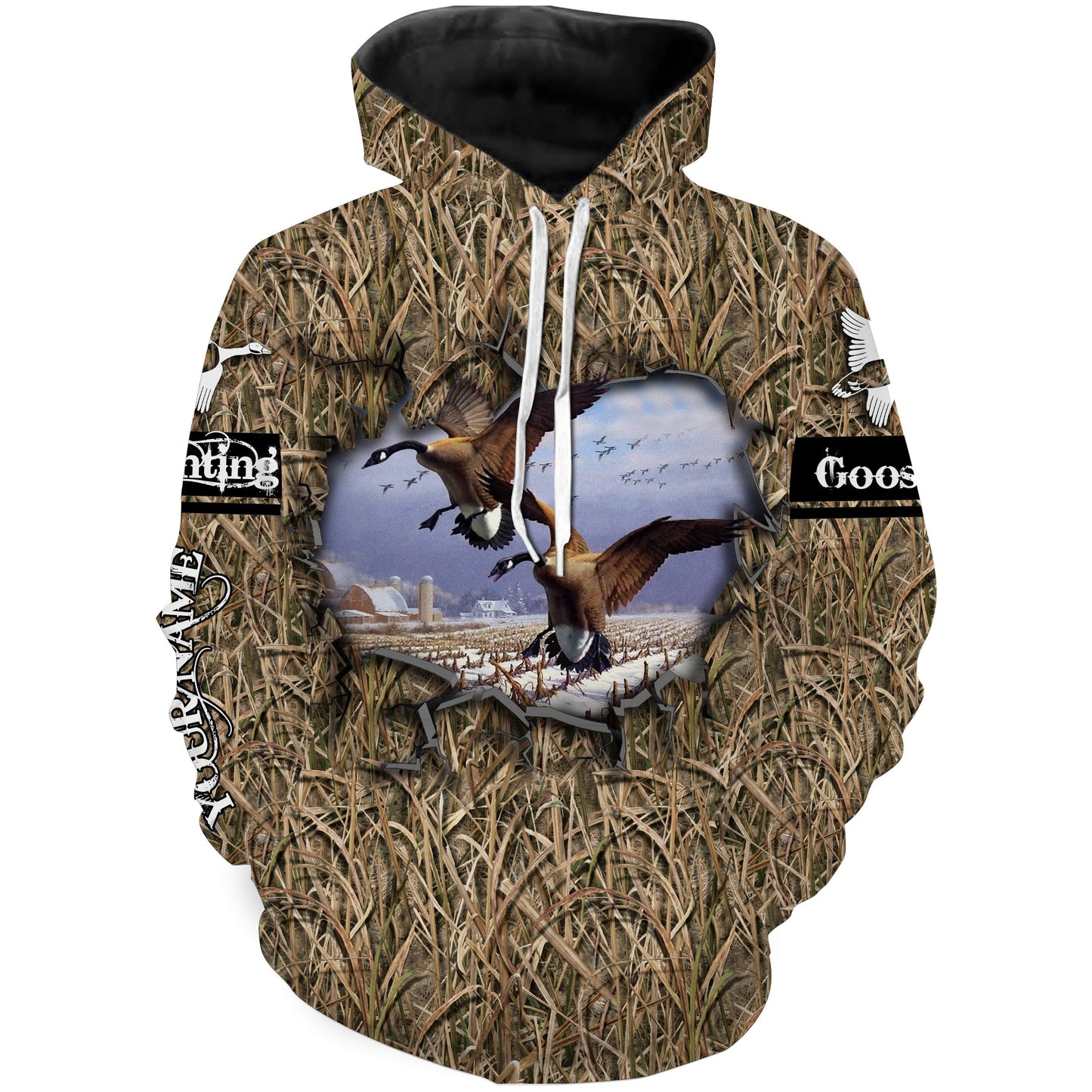 Waterfowl goose hunting camouflage Customize Name 3D All Over Printed Shirts NQS1093 Hoodie