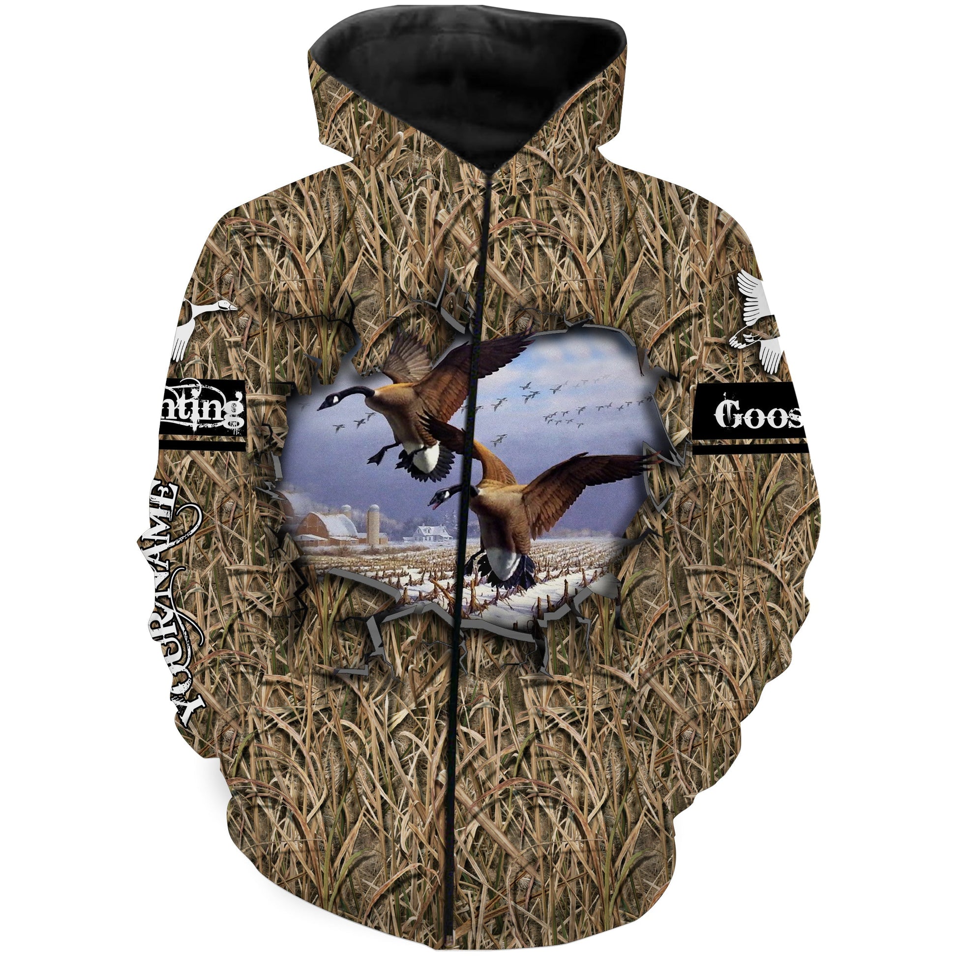 Waterfowl goose hunting camouflage Customize Name 3D All Over Printed Shirts NQS1093 Zip up hoodie