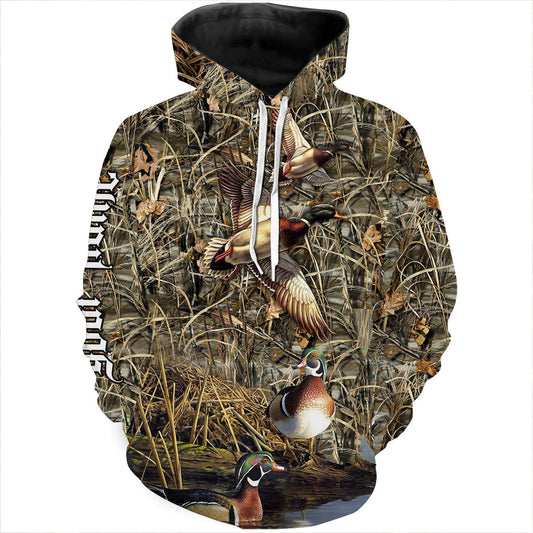 Duck Hunting waterfowl camo Customize Name 3D All Over Printed Shirts Personalized Hunting gift For Adult And Kid NQSD198 Hoodie