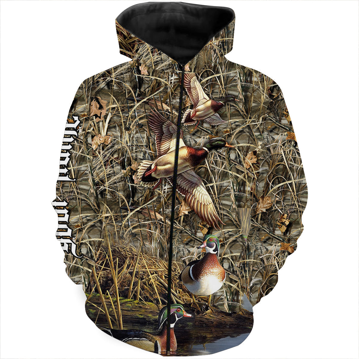 Duck Hunting waterfowl camo Customize Name 3D All Over Printed Shirts Personalized Hunting gift For Adult And Kid NQSD198 Zip up hoodie