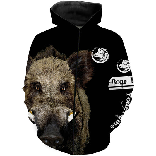 Wild Boar Hunting Camo black Customize Name 3D All Over Printed Shirts, Personalized hunting gift - NQS2212 Zip up hoodie