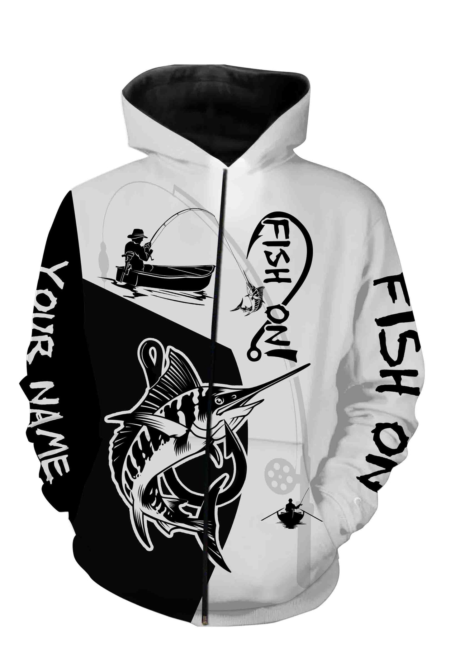 Marlin Fish On Custome Name 3D All Over Printed Shirts For Adult And Kid Personalized Fishing gift NQS358 Zip up hoodie