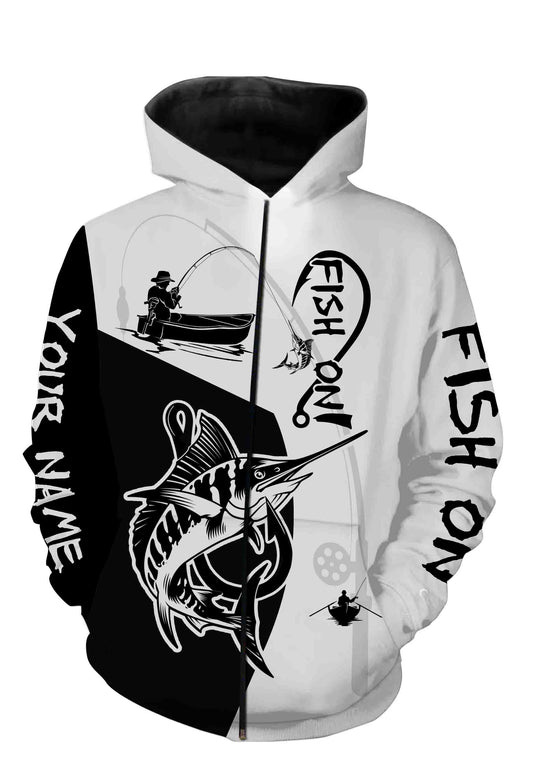 Marlin Fish On Custome Name 3D All Over Printed Shirts For Adult And Kid Personalized Fishing gift NQS358 Zip up hoodie