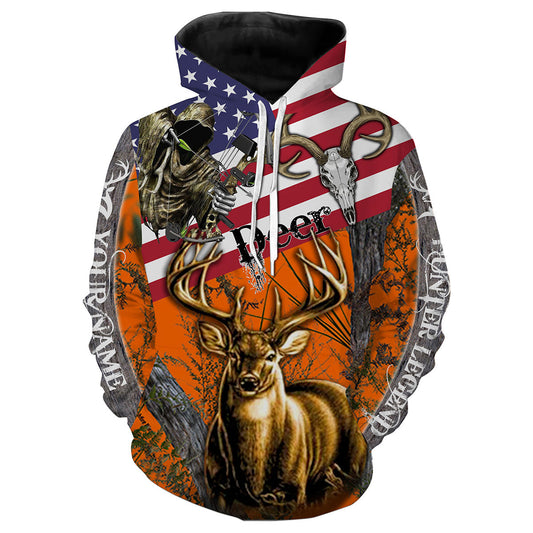 Deer Hunting American Flag Custom name All over print shirts - personalized hunting gift for men Hoodie