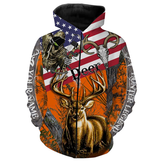 Deer Hunting American Flag Custom name All over print shirts - personalized hunting gift for men Zip up hoodie