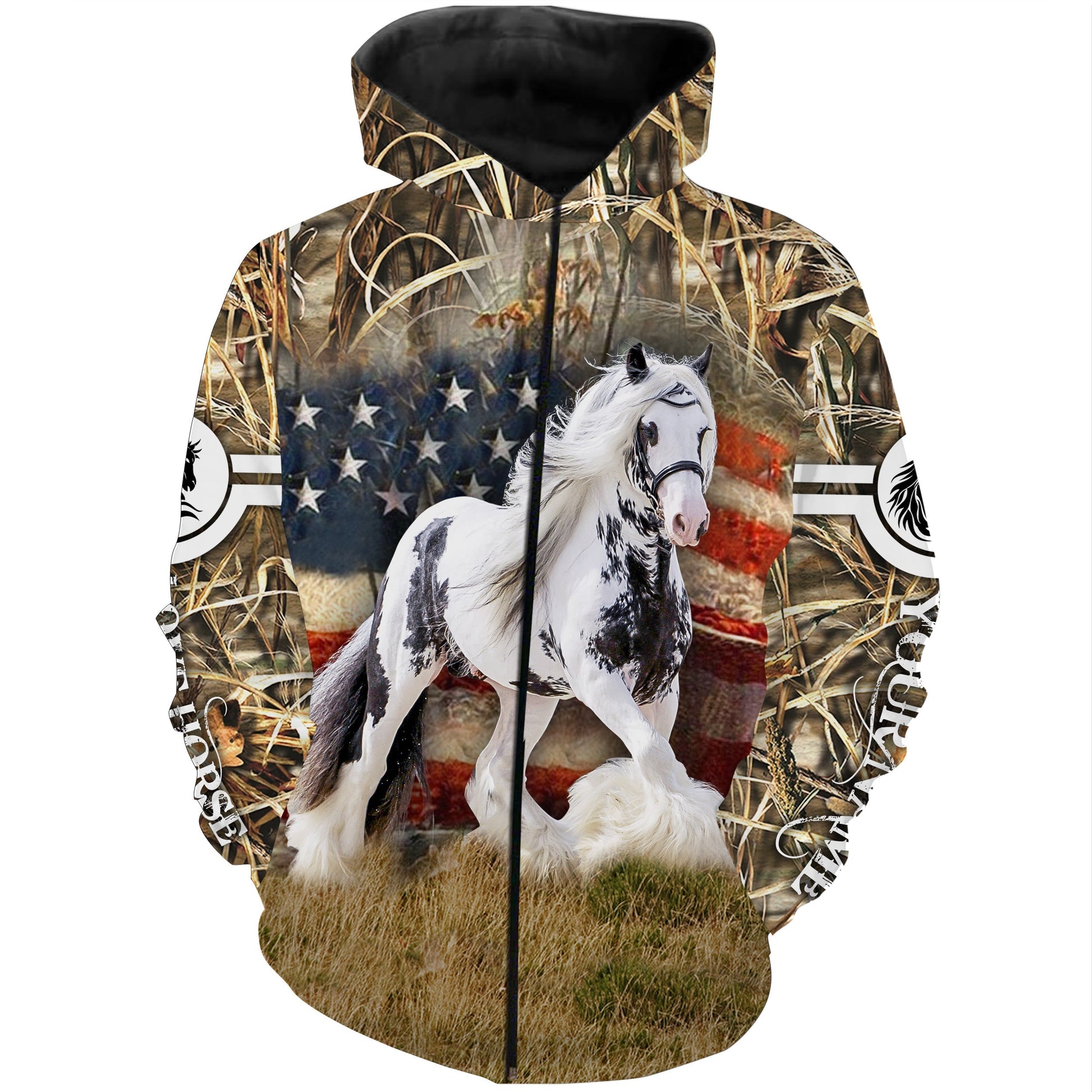 Gypsy Horse American Flag Custom Name 3D All Over Print Shirts  Zip Up Hoodie Zip Up Hoodie