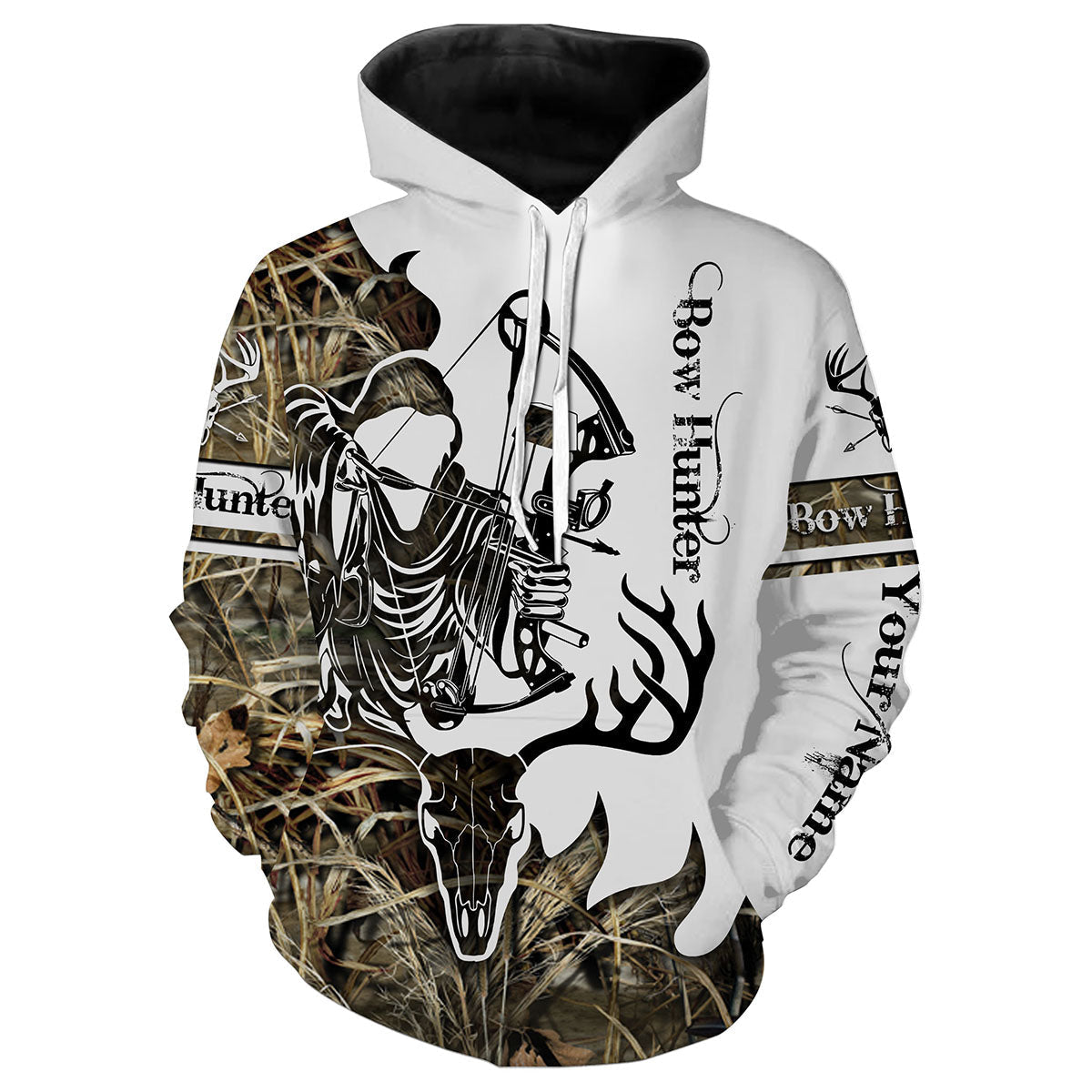 Bow hunting Deer Skull Camo Custom name All over print T-shirt Hoodie