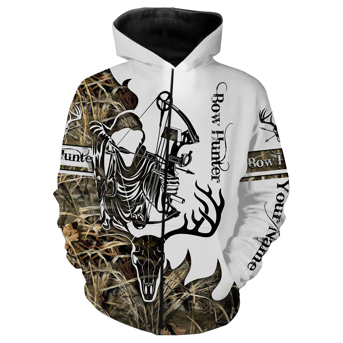 Bow hunting Deer Skull Camo Custom name All over print T-shirt Zip up hoodie