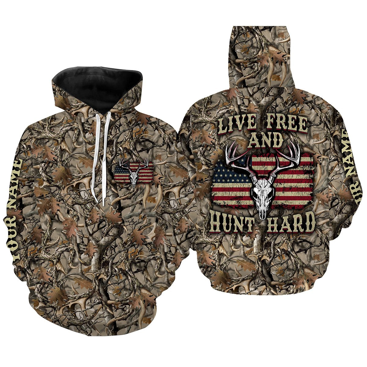 Live free and Hunt Hard hunting camouflage custom Name 3D All over print Shirt FSD539