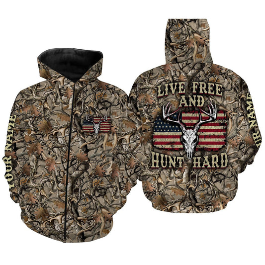 Live free and Hunt Hard hunting camouflage custom Name 3D All over print Shirt FSD539