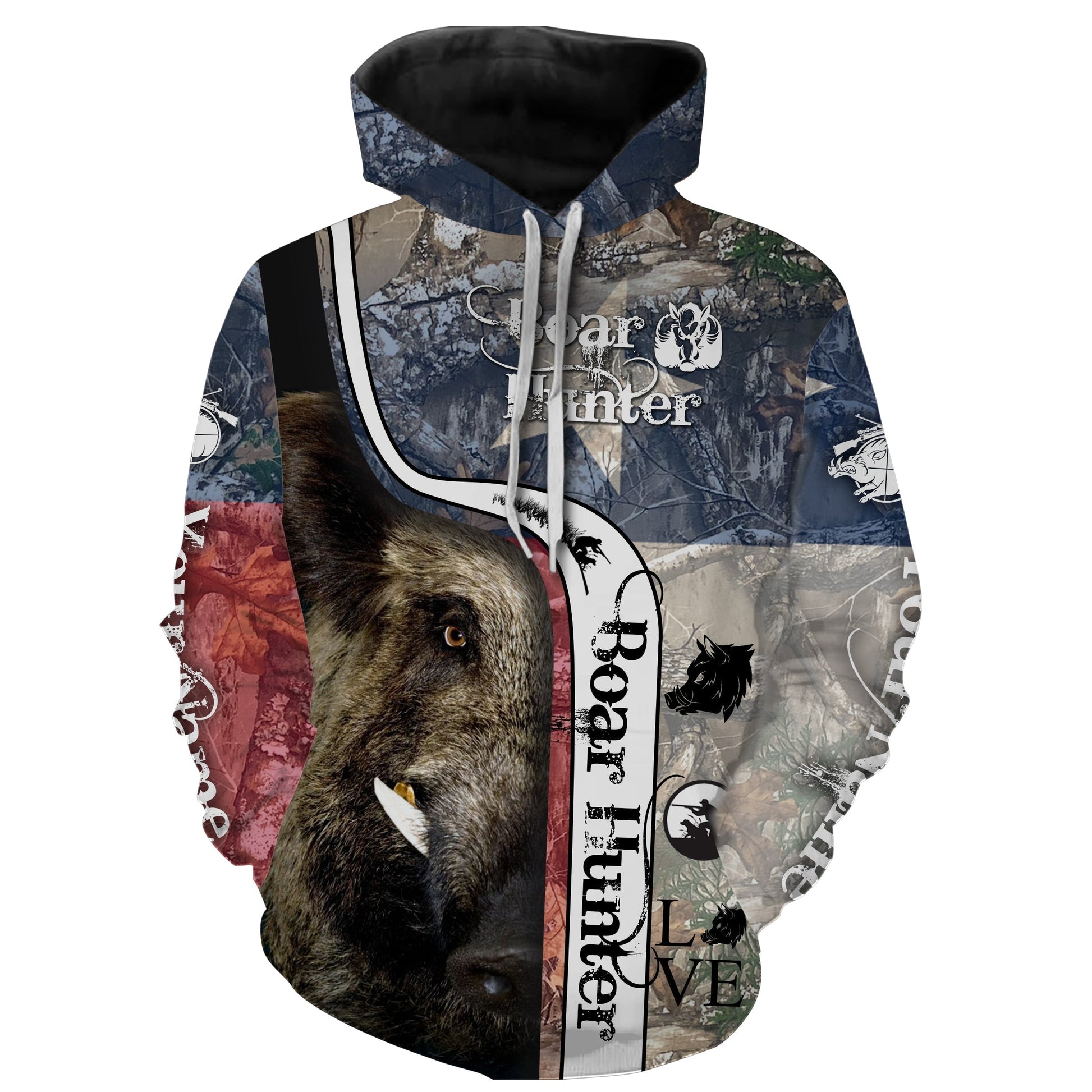 Wild Boar Hunting Texas flag Camo Custom Name 3D All over Printed Shirts, Long Sleeve, Hoodie FSD3035 Hoodie