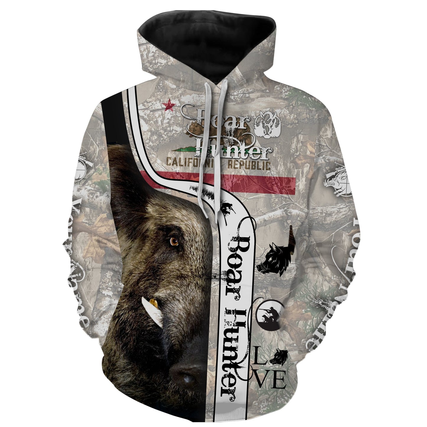 Wild Boar Hunting California flag Camo Custom Name 3D All over Printed Shirts, Long Sleeve, Hoodie FSD3037 Hoodie