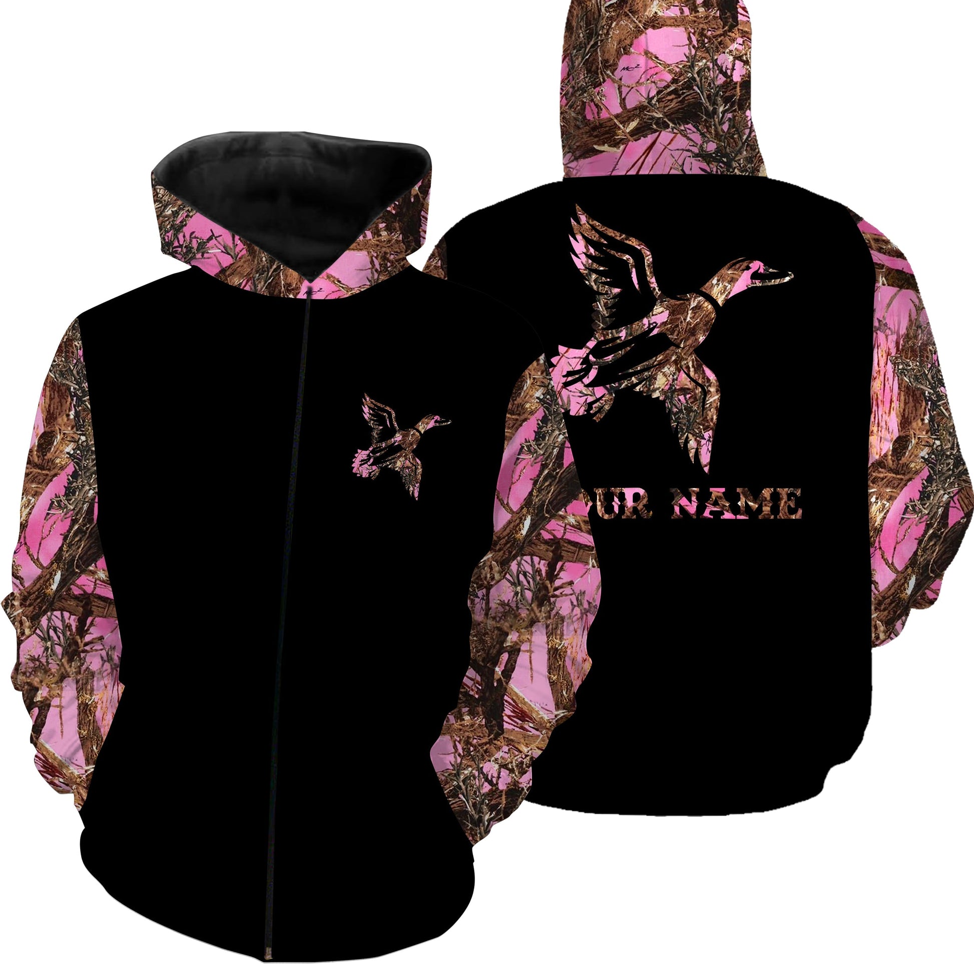 Women Duck hunting pink tree camo custom name All over printed Shirts FSD3046 Zip up hoodie