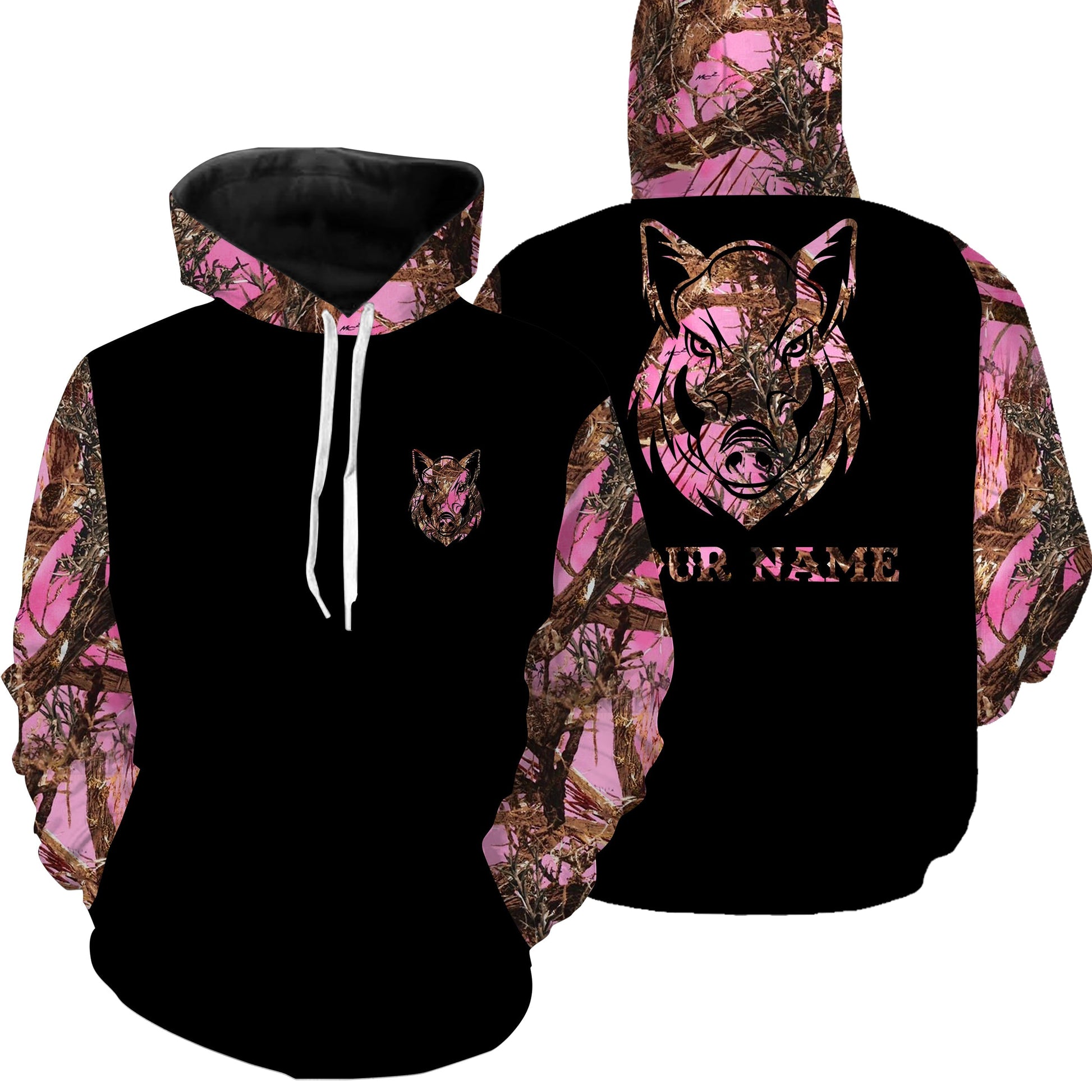 Women Hog hunting pink tree camo custom name All over printed Shirts FSD3047 Hoodie