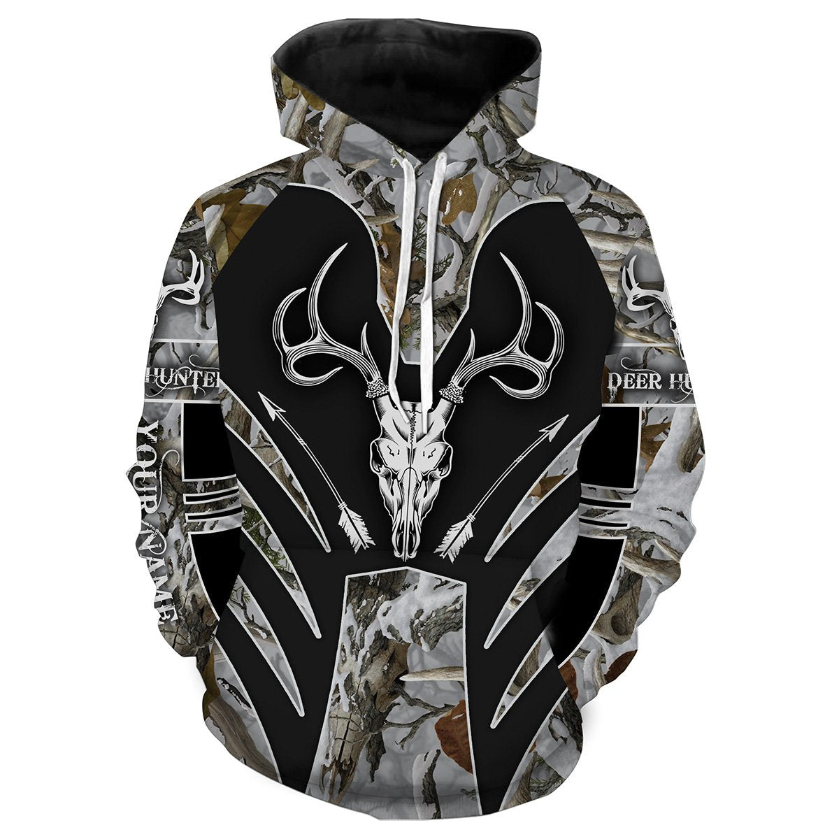 Winter Snow Camo Deer Bow Hunting Shirt Custom Name 3D All Over Printing  Hoodie Hoodie