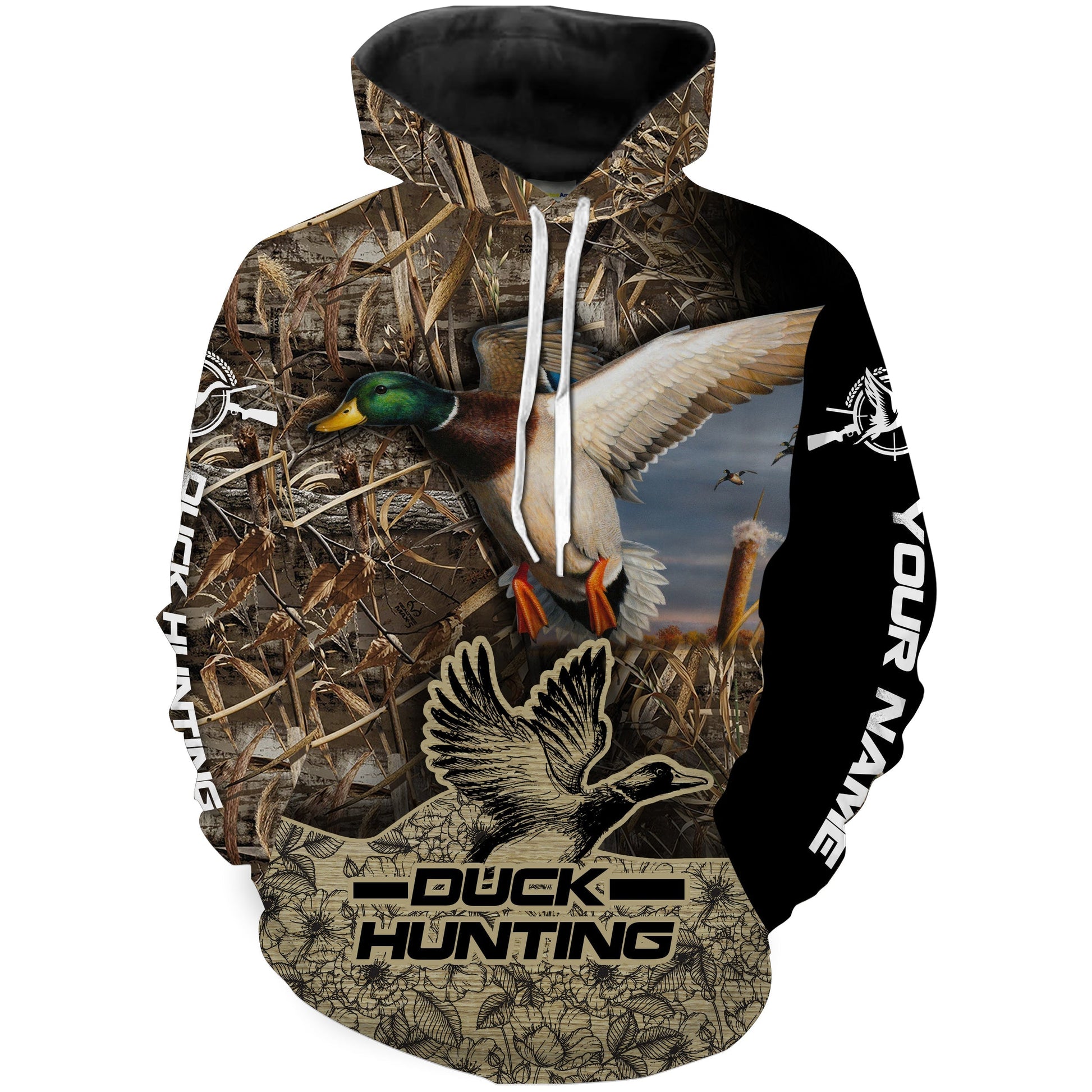 Mallard Duck Hunting Waterfowl Camo Custom Name 3D All Over Printed Shirts Duck Hunting Clothing For Adult And Kid FSD1930