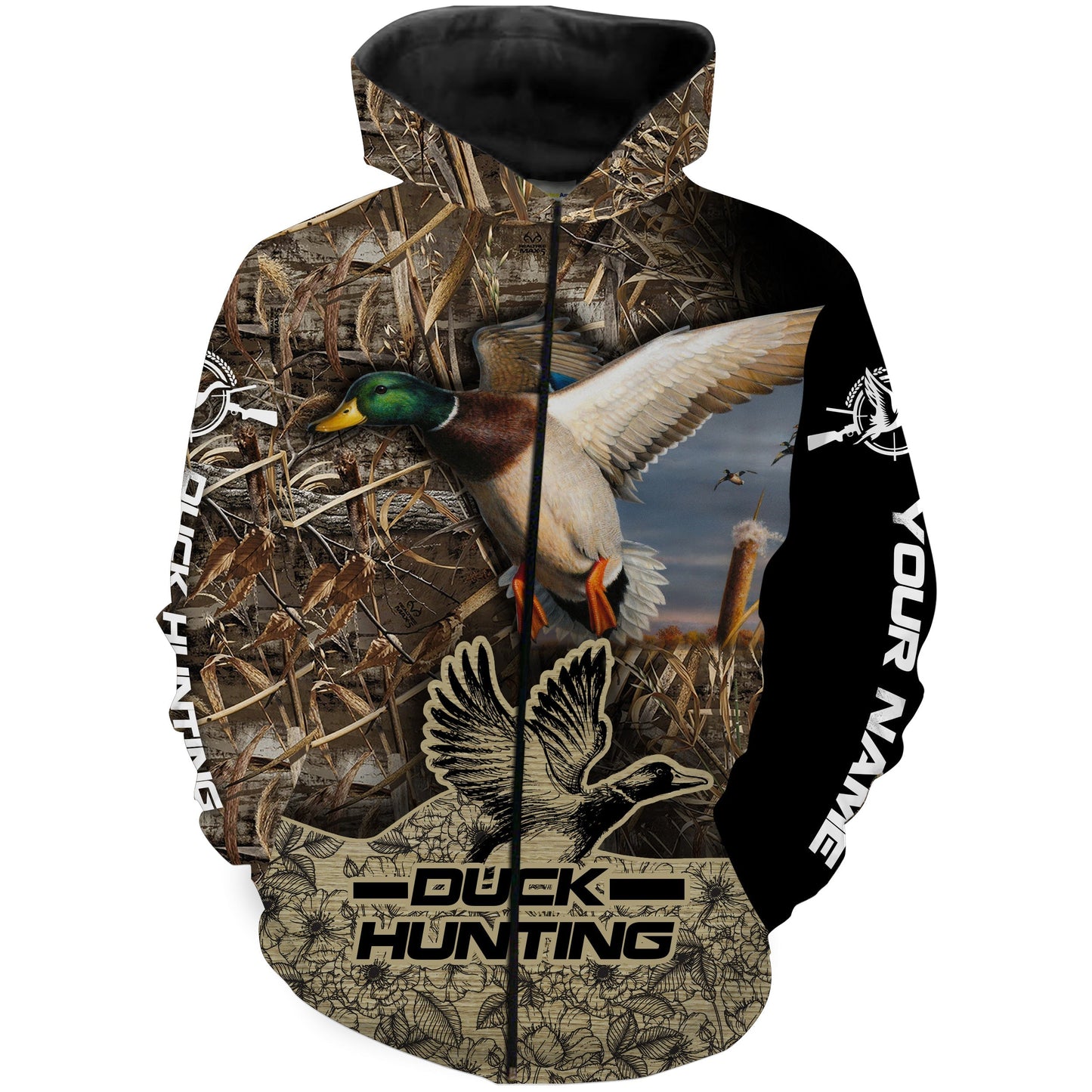 Mallard Duck Hunting Waterfowl Camo Custom Name 3D All Over Printed Shirts Duck Hunting Clothing For Adult And Kid FSD1930