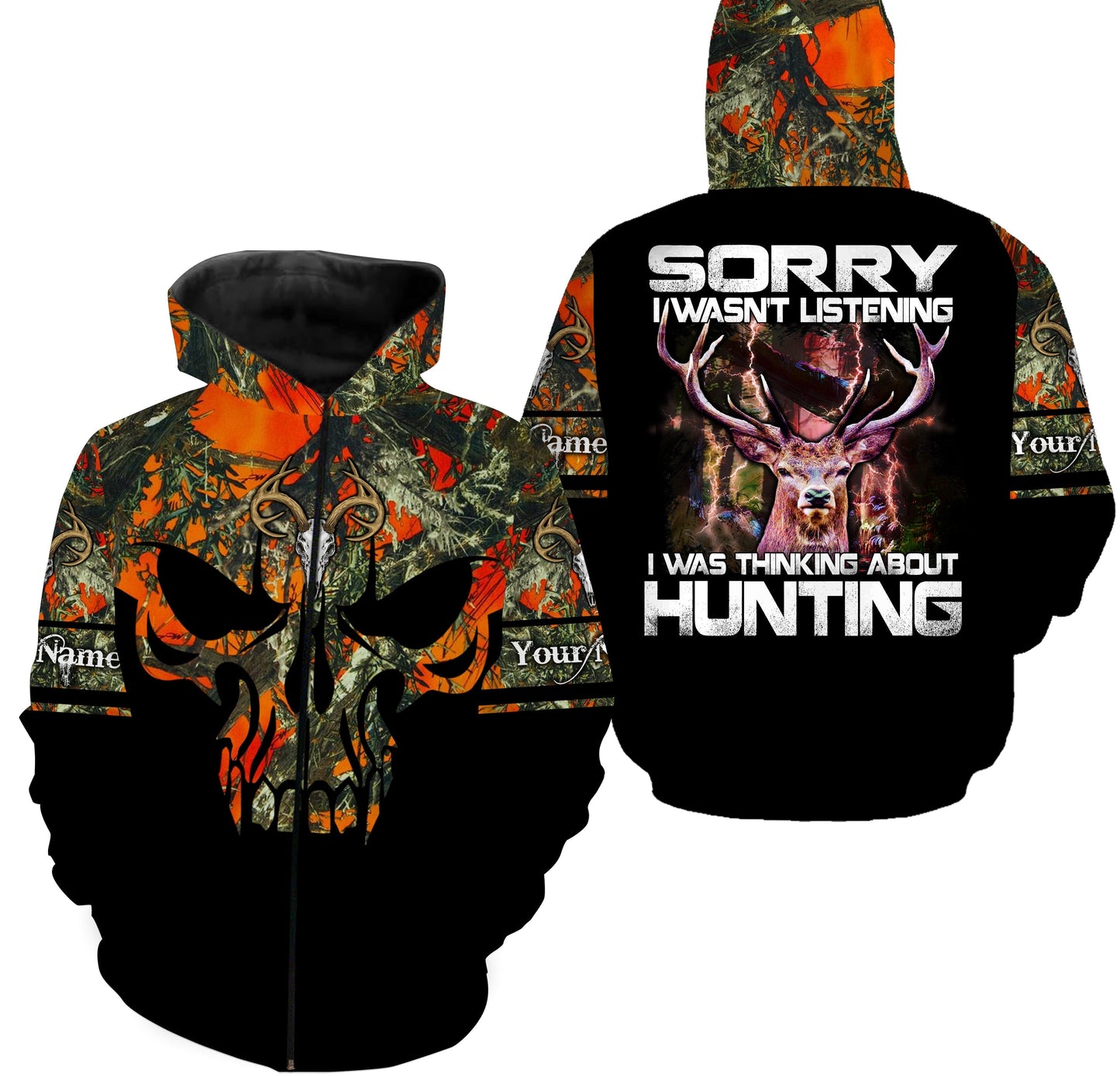 Deer Hunting Orange Camo Skull All over print Shirt for Men