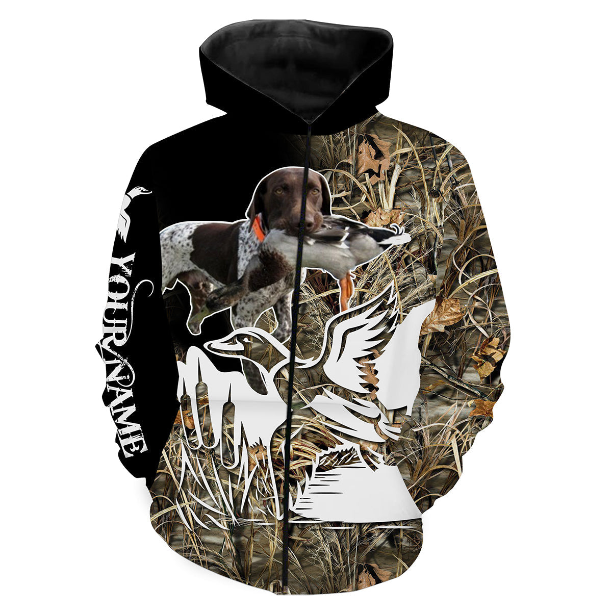 German Shorthaired Pointer Dog Hunting Duck Waterfowl Camo Custom Name 3D All Over Print Shirt Fsd885 Zip Up Hoodie Zip Up Hoodie