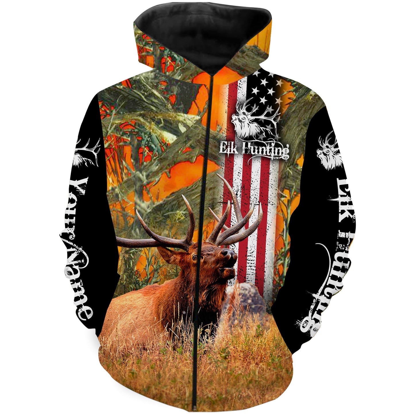 Elk Hunting American Flag Patriotic Custom Name All over print Shirts, Gifts idea for Elk Hunter FSD3077