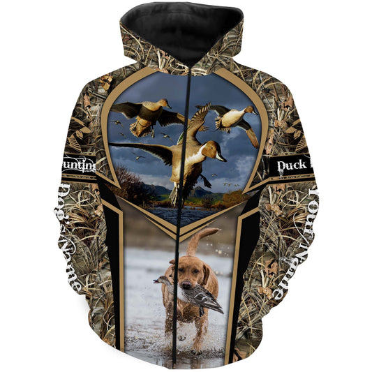 Duck Hunting with Labrador Retriever dog Waterfowl camo full print shirt, yellow labs hunting shirt FSD3188