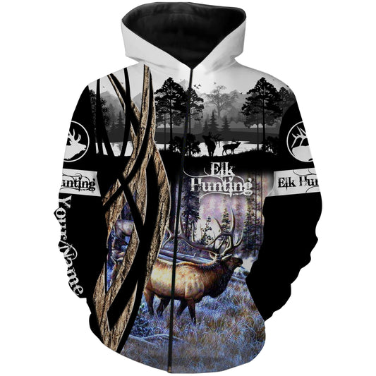 Best Elk hunting Custom Name 3D All over print shirts - Personalized hunting gift for Men Zip up hoodie