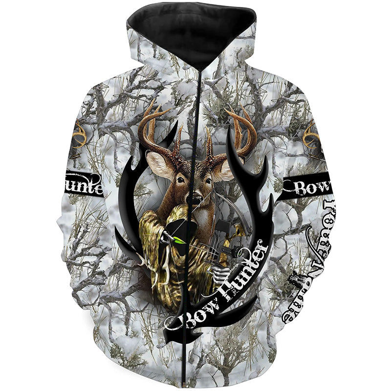 White-tailed Deer Archery Bow hunting Snow Winter camo 3D Full printing Shirts Personalized gift FSD3647