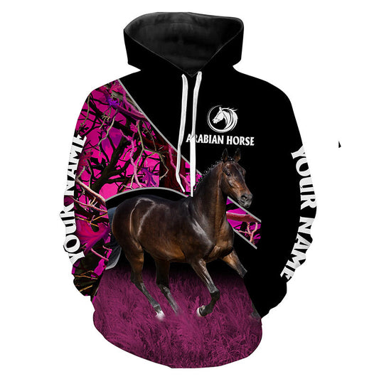 Arabian Horse pink camo Custom name full printing Shirts, Hoodie - Personalized gift for Horse lovers FSD1503