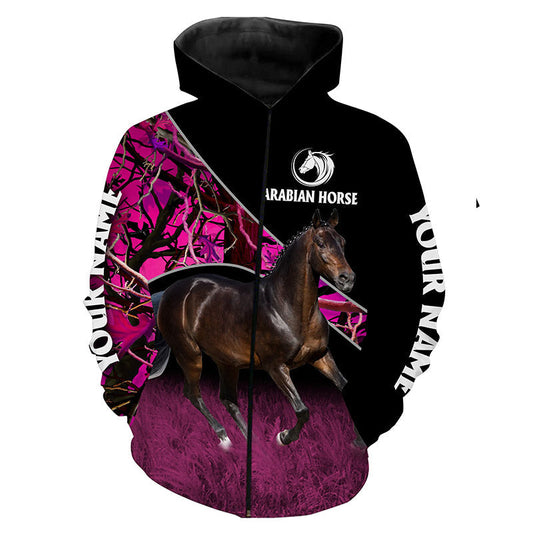 Arabian Horse pink camo Custom name full printing Shirts, Hoodie - Personalized gift for Horse lovers FSD1503