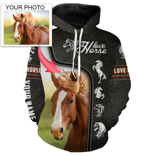 Love Horse Customized name and photo 3D All over print Shirts - FSD137 Hoodie