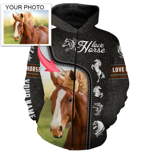 Love Horse Customized name and photo 3D All over print Shirts - FSD137 Zip up hoodie