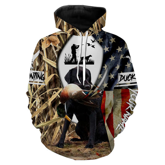 Duck Hunting Dog Black Labs Waterfowl Camo American Flag Custom All Over Printed Shirts FSD3413