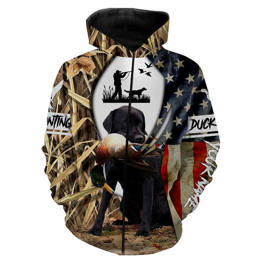 Duck Hunting Dog Black Labs Waterfowl Camo American Flag Custom All Over Printed Shirts FSD3413