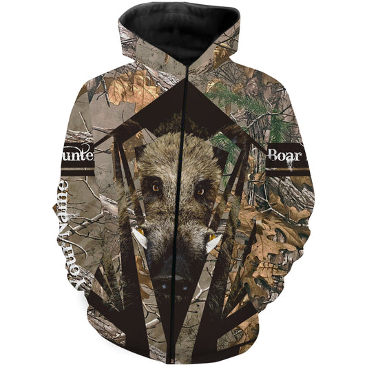 Wild Boar hunting custom Name full printing Shirt Hunting gift for Hunter FSD660 Zip up hoodie