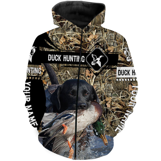 Duck Hunting With Black Labrador Retriever Waterfowl Camo Shirts Zip Up Hoodie Zip Up Hoodie