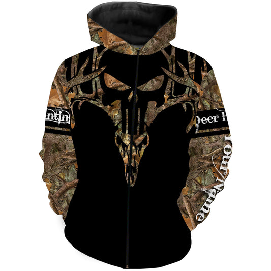 Deer Antlers skull Camouflage hunting Shirt Customize name 3D Full printing - Personalized hunting gifts for men women FSD1708