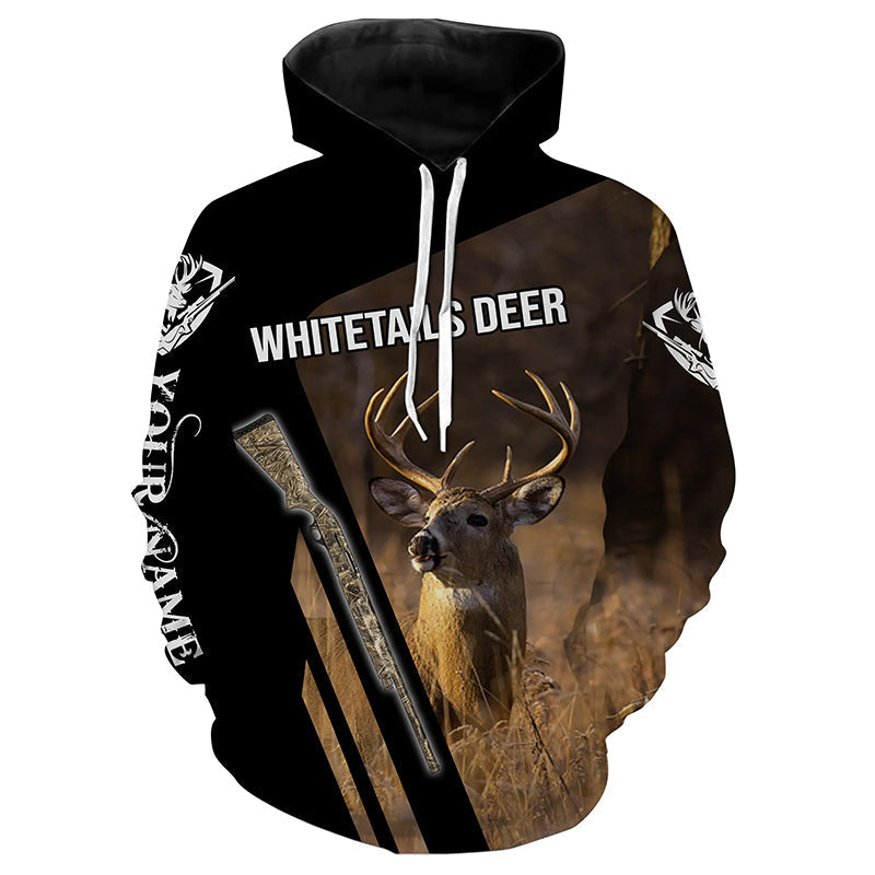 Whitetails Deer Rifle Hunting Customize Name 3D All Over Printed Shirts Hoodie Hoodie