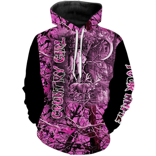 Pink camo Women's hunting clothes custom Name 3D All over printing - Personalized hunting gifts - FSD487 Hoodie