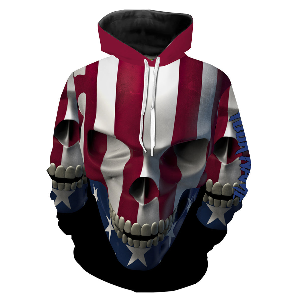 American Skull Flag Patriotic Custom Name 3D Full Printing Shirt Hoodie Hoodie